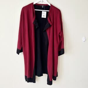 Avec Cardigan Sweater Size M Duster Longline Open Front 3/4 Sleeve Red Knit
